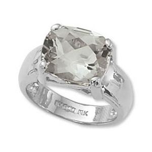 Cushion Praseolite Ring - 14K White Gold Size 7