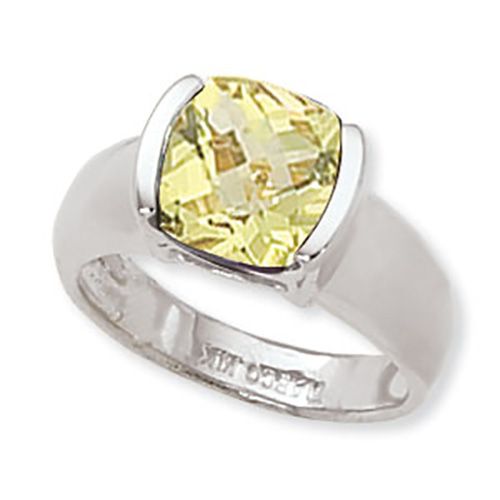 Cushion Prasiolite Ring - Sterling Silver Size 6.5