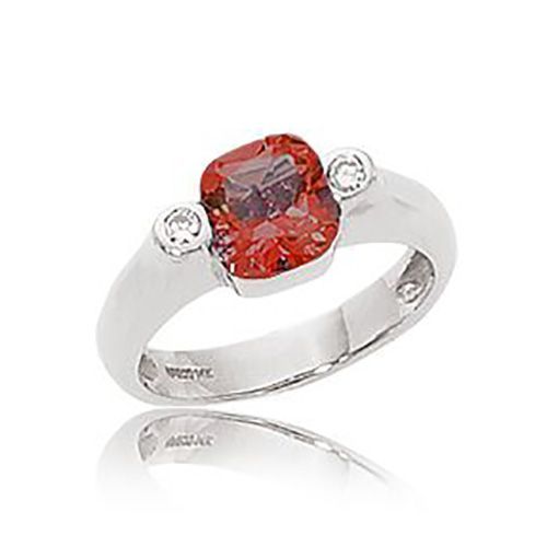 Cushion Rhodolite & Diamond Ring - 14K White Gold Size 7