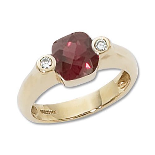 Cushion Rhodolite & Diamond Ring - 14K Yellow Gold Size 7