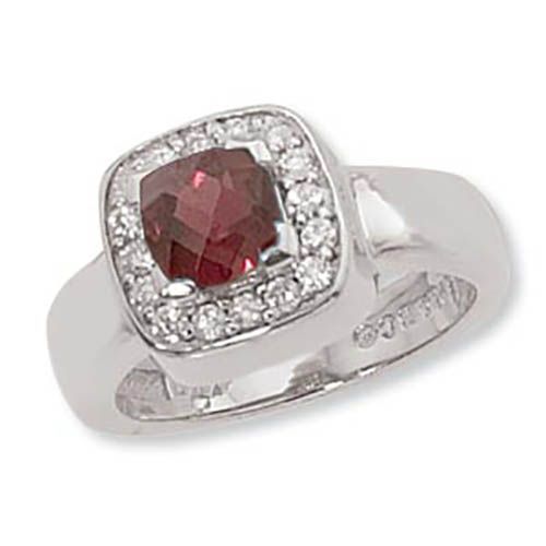 Cushion Rhodolite & Pave Ring - Sterling Silver Size 7