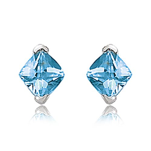 Cushion Swill Blue Topaz Earrings - 14K White Gold