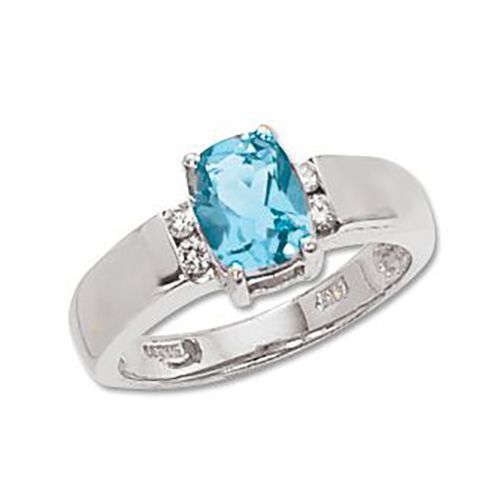 Cushion Swiss Blue Topaz & Diamond Ring - 14K White Gold Size 7 - 70500BTWG