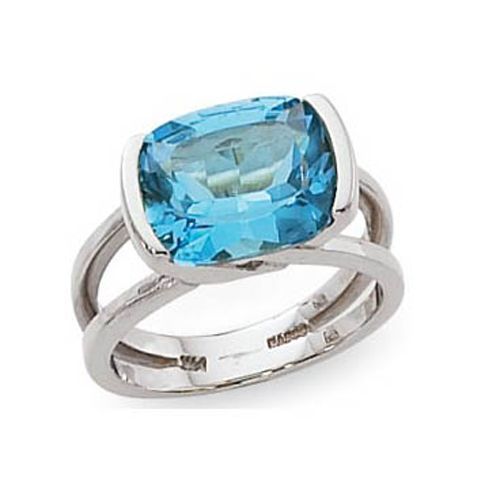 Cushion Swiss Blue Topaz Ring - 14K White Gold Size 7 - 70815BTWG