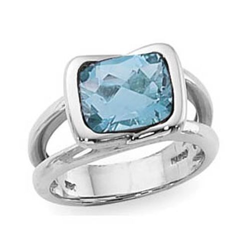 Cushion Swiss Blue Topaz Ring - 14K White Gold Size 7 - 70745BTWG