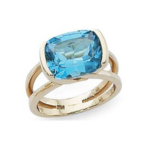 Cushion Swiss Blue Topaz Ring - 14K Yellow Gold Size 7 - 70815BT