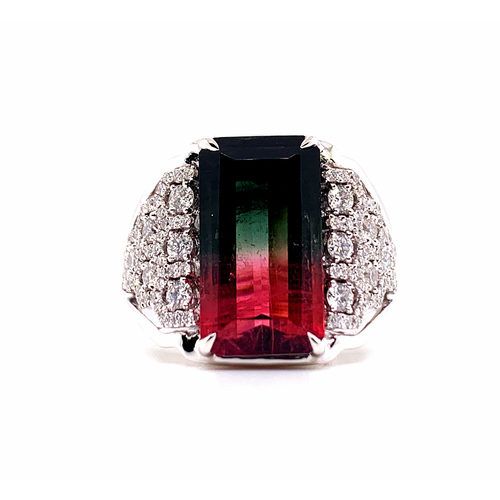Cushion Watermelon Tourmaline set in a White Gold