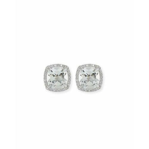 Cushion White Topaz & Diamond Halo Stud Earrings