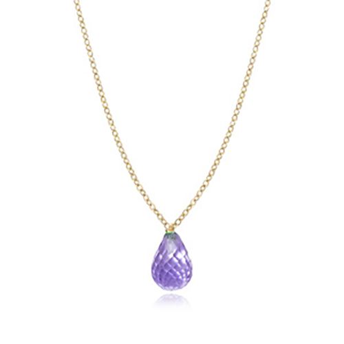 Amethyst Briolette with Adjustable Chain Necklace - 14K Yellow Gold
