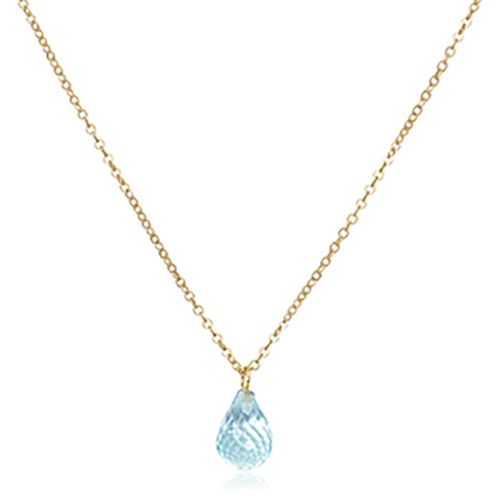 Dangle Topaz with Adjustable Chain Necklace - 14K Yellow Gold