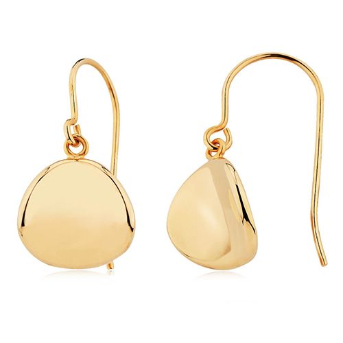 Dapped Disk Hookwire Earrings - 14K Yellow Gold