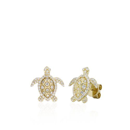 Deluxe Diamond Turtle Stud Earrings, Hawaiian Inspired  Earrings, STE-36074D
