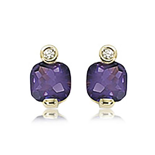 Diamond & Amethyst Gemstone Earrings - 14K Yellow Gold