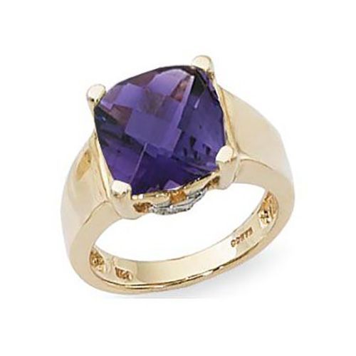 Diamond & Amethyst Ring - 14K Yellow Gold Size 7