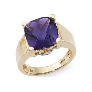 Diamond & Amethyst Ring - 14K Yellow Gold Size 7
