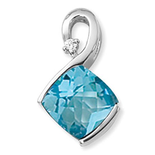 Diamond & Blue Topaz Pendant - 14K White Gold