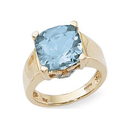 Diamond & Blue Topaz Ring - 14K Yellow Gold Size 7