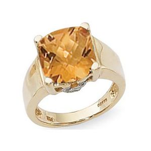 Diamond & Citrine Ring - 14K Yellow Gold Size 7