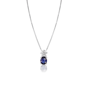Diamond Flower Pendant with Oval Blue Sapphire, Hawaiian Inspired  Pendant, PSP-0087-WG