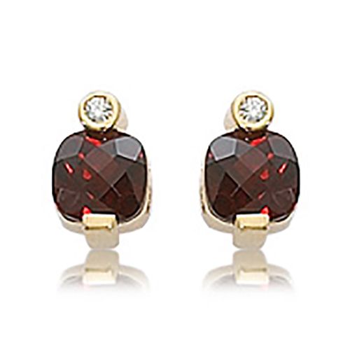 Diamond & Garnet Gemstone Earrings - 14K Yellow Gold