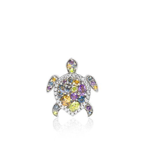Diamond Gemstone Turtle Pendant 20mm, Hawaiian Inspired Pendant, STP-35617/ WG