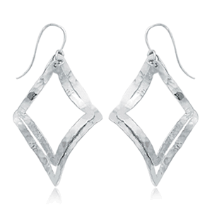 Diamond Hammered Lantern Drop Earrings - Sterling Silver