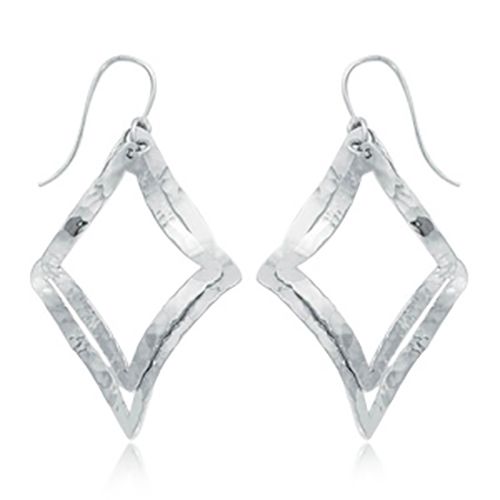 Diamond Hammered Lantern Drop Earrings - Sterling Silver
