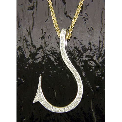 Diamond Hook Pendant - 14K White Gold  - SD-SLP900