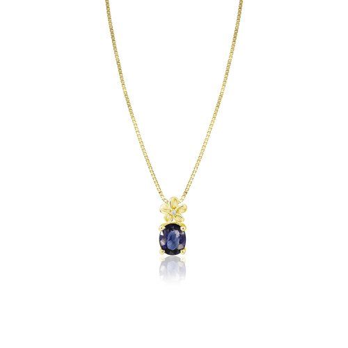 Diamond Plumeria Pendant with Oval Blue Sapphire, Hawaiian Inspired  Pendant, PSP-0087