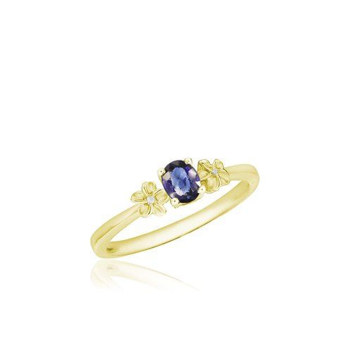 Diamond Plumeria Ring W/ Oval Sapphire, Hawaiian Inspired Ring, PSR-0028