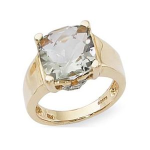 Diamond & Prasiolite Ring - 14K Yellow Gold Size 7