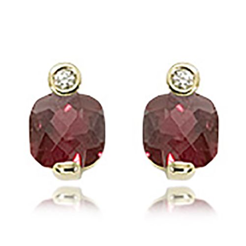 Diamond & Rhodolit Gemstone Earrings - 14K Yellow Gold - 90270RH