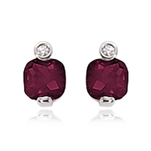 Diamond & Rhodolite Earrings - 14K White Gold - 90270RHWG