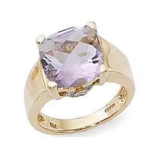 Diamond & Rose De France Ring - 14K Yellow Gold Size 7