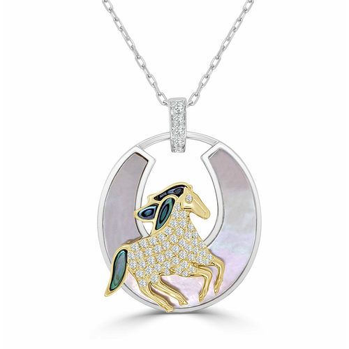 Diamond Stallion With White Mother of Pearl & Abalone Pendant