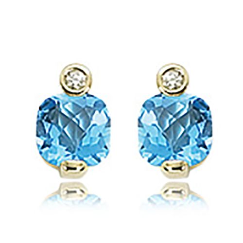 Diamond & Swiss Blue Topaz Gemstone Earrings - 14K Yellow Gold