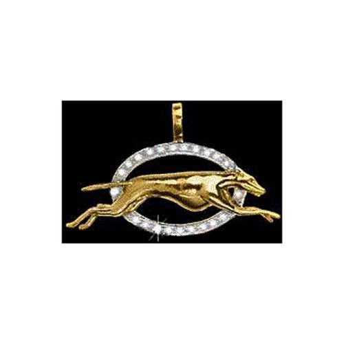 Dog Greyhound Pave Frame Pendant - 14K Yellow Gold