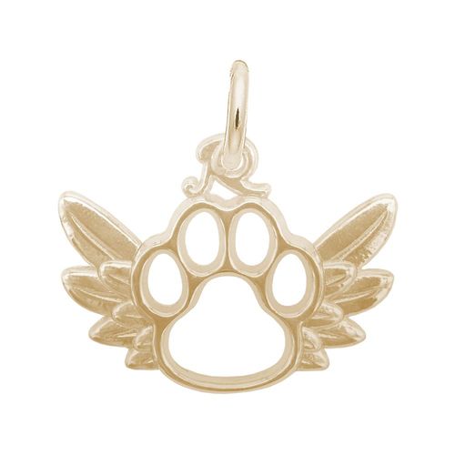 Dog Paw Charm  W/wings- 14K Gold-10-1122-0-14K