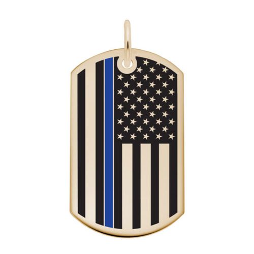 Dog Tag Usa Flag - Blue Line Charm 14K Yellow Gold -10-8399-72-14k