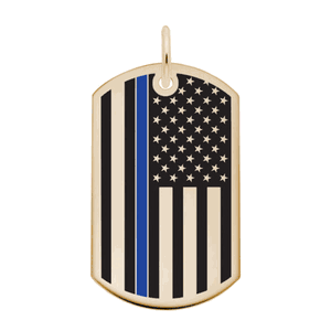 Dog Tag Usa Flag - Blue Line Charm Gold Plated  -10-8399-72-gp