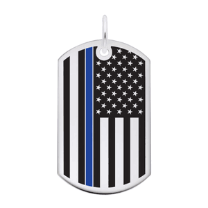 Dog Tag Usa Flag - Blue Line Charm Sterling Silver -10-8399-72-ss