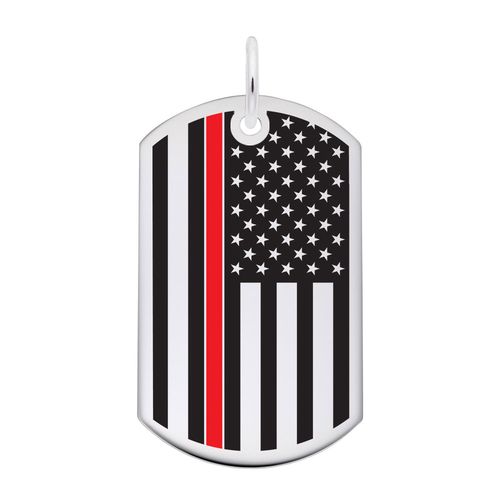 Dog Tag Usa Flag - Red Line Charm 14K White Gold -10-8399-71-14kw