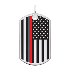 Dog Tag Usa Flag - Red Line Charm 14K White Gold -10-8399-71-14kw