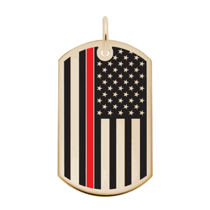 Dog Tag Usa Flag - Red Line Charm 14K Yellow Gold -10-8399-71-14k