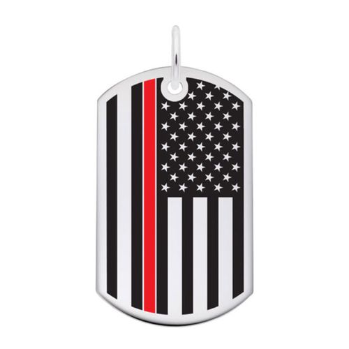 Dog Tag Usa Flag - Red Line Charm Sterling Silver -10-8399-71-ss