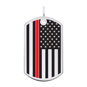 Dog Tag Usa Flag - Red Line Charm Sterling Silver -10-8399-71-ss
