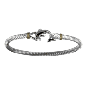 Dolphin Cable Hook Bracelet - Sterling Silver 14K Gold Wraps 3.5mm 7.5 Inch
