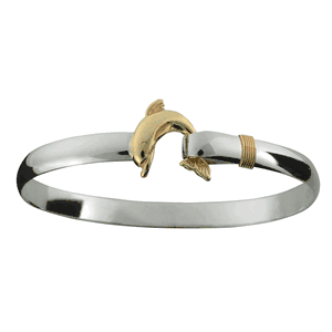 Dolphin Hook Bracelet - SS & 14K Gold 4mm 7 Inch - C42CDOLHK70