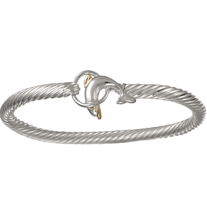 Dolphin Circle Cable Hook Bracelet - Silver & 14K 5mm 7 Inch