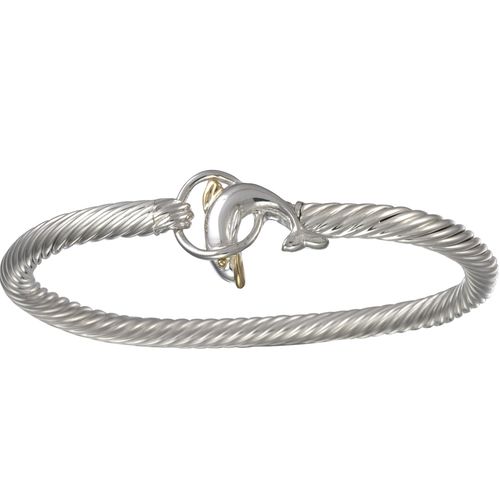 Dolphin Circle Cable Hook Bracelet - Silver & 14K 5mm 7 Inch